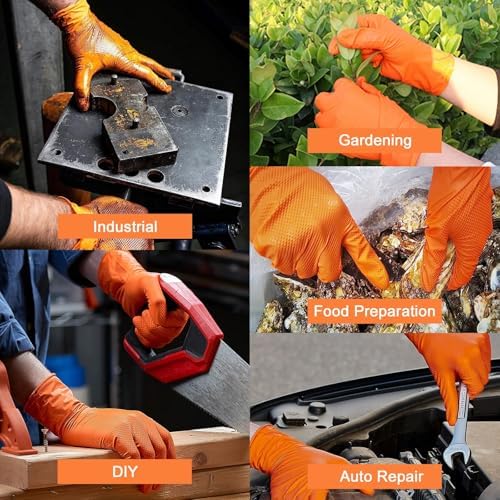 PROMEDIX P Heavy Duty Nitrile Disposable Gloves, 8-mil Orange, Raised Diamond - Image 5