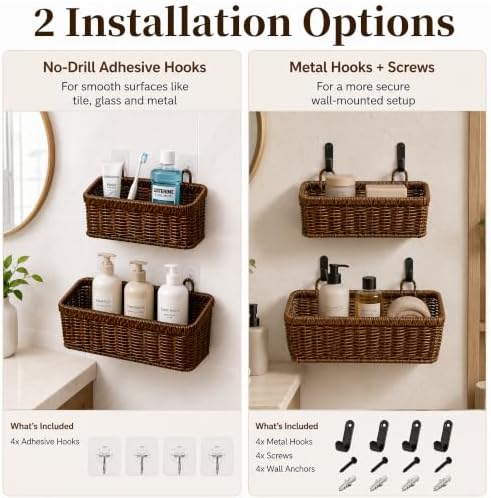 Wall Hanging Baskets, 2 Pack Woven Wicker Baskets - Image 3