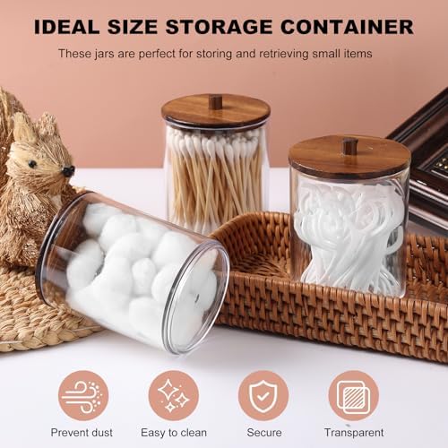 Temoyj 2 Pack Qtip Holder Dispenser - 10 oz Clear Plastic Apothecary Jar - Image 3