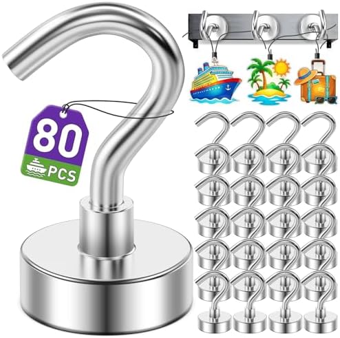 80 Pack Magnetic Hooks for Cruise Cabins 30lbs Heavy Duty Magnet by MUKFIRM
