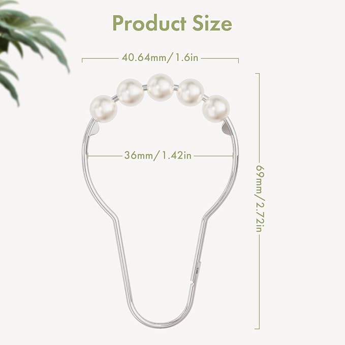White Shower Curtain Hooks, Shower Curtain Hooks, Decorative Stainless Steel - Image 3