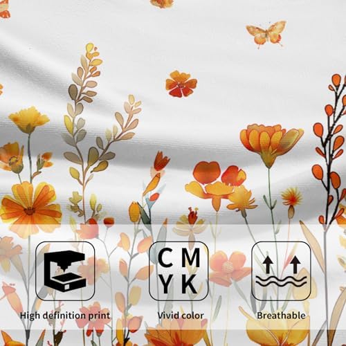 Watercolor Orange Daisy Hand Towels Fall Yellow Wildflowers Leaves Plant - Image 3