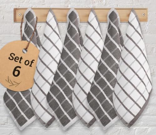 Urban Villa Kitchen Towels Cotton Dish Towels 12”x12” Grey White by CottonTrends