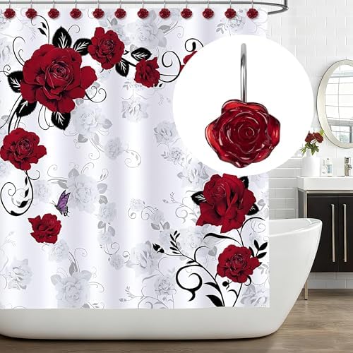 Sunlit Rose Shower Curtain Hooks, Home Decorative Flower Shower Curtain Rings - Image 6