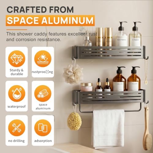 Gun Grey Adhesive Square Shower Caddy - Image 3