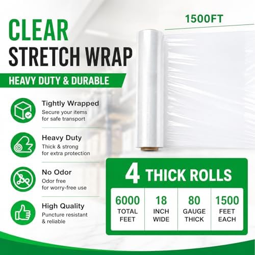 18 Inch Stretch Wrap Roll, Heavy Duty 18" 1500ft Shrink Film/Wrap, 4 Pack - Image 3