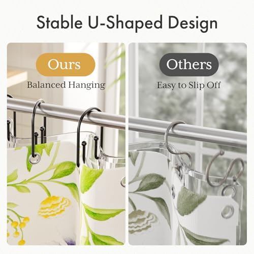 Bathway Shower Curtain Hooks Black, Double Hook Shower Curtain Hooks Rust Proof - Image 2