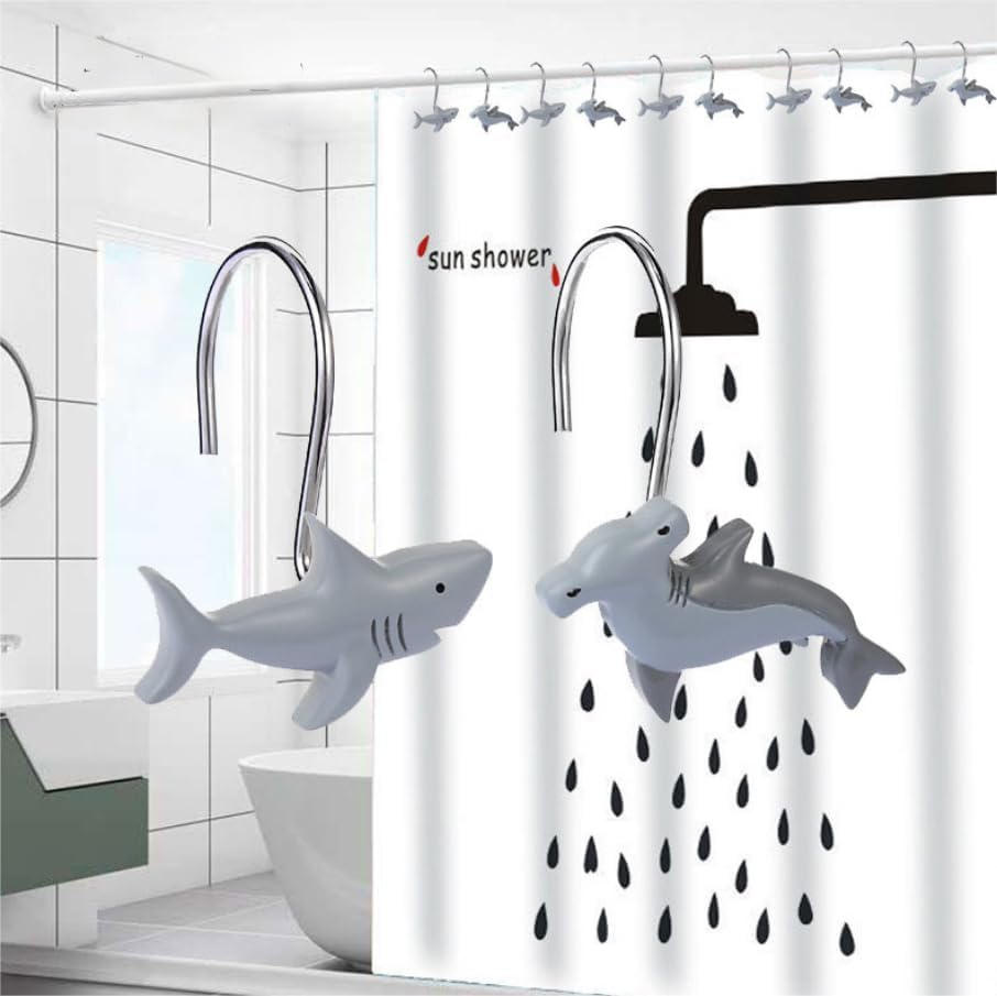 12pcs Shark Shower Curtain Hooks Decorative Shower Curtain Hangers Cute - Image 3
