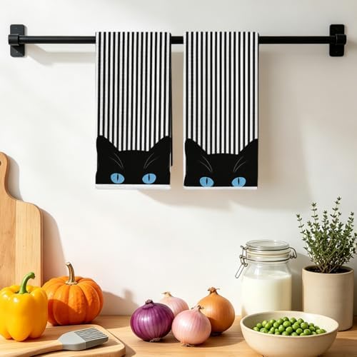 Jztco 2 Pcs Cat Kitchen Towels 24x14 Inch, Cats Gifts Reusable Hand Towels - Image 4