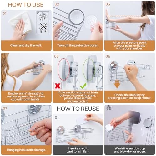 LEVERLOC Shower Caddy Suction Cup, 3 Pack Bathroom Organizer - Image 7