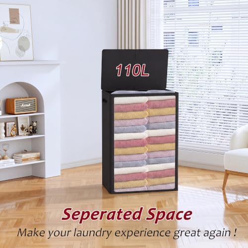 110L Laundry Hamper with Lid, Reinforced Sturdy Large Laundry Hamper with - Image 4