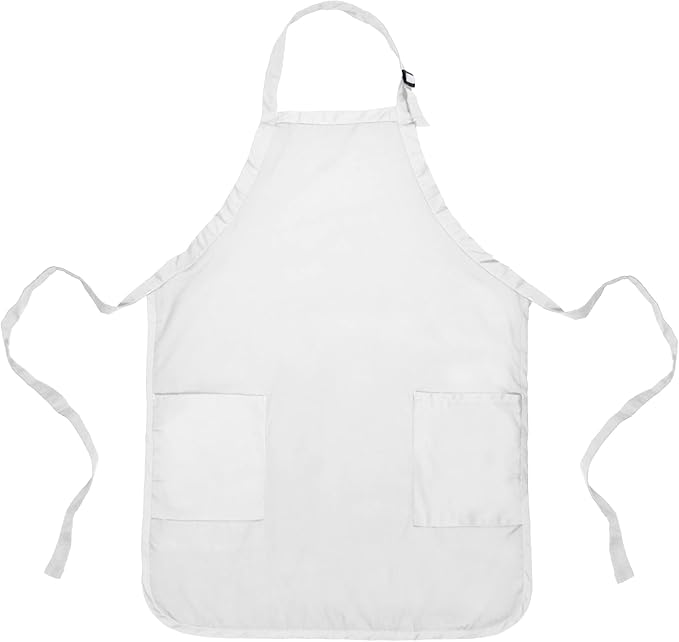 DALIX Apron Commercial Restaurant Home Bib Spun Poly Cotton Kitchen Aprons (2 Pockets) in White