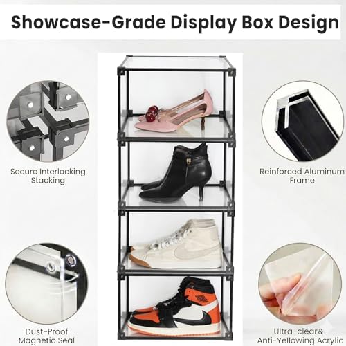 Magnetic Side Open Transparent Plastic Storage Shoe Box Clear Shoe Display Case - Image 3