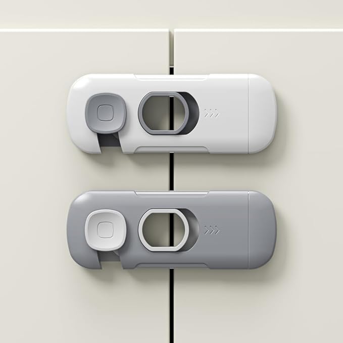 5Pack Child Proof Refrigerator Lock, Fridge Locks for Kids,with Adhesive,Child Safety Locks for Doors, RV Refrigerator, Oven Lock Child Safety Baby Cabinet Locks (Light Gray, 5 Count (Pack of 1))