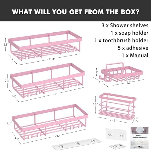 Moforoco Adhesive Shower Caddy Organizer Shelves Rack - Image 5