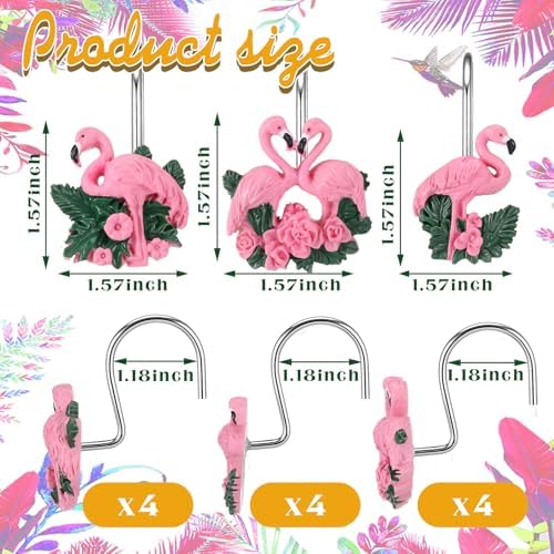 Amyhill 12 Pcs Flamingo Shower Curtain Hooks Decorative Shower Curtain Rings - Image 2