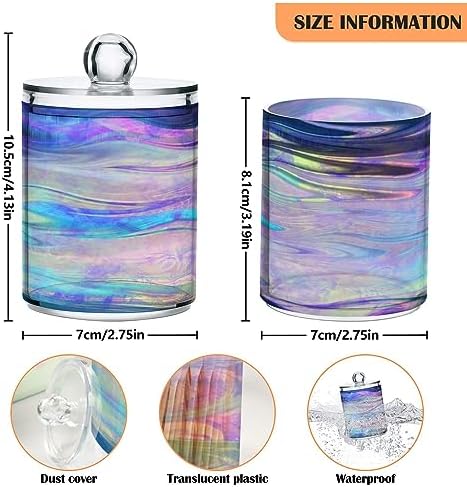 2 Pack Apothecary Jars Bathroom Iridescent Qtip Holder Dispenser Clear Plastic - Image 3
