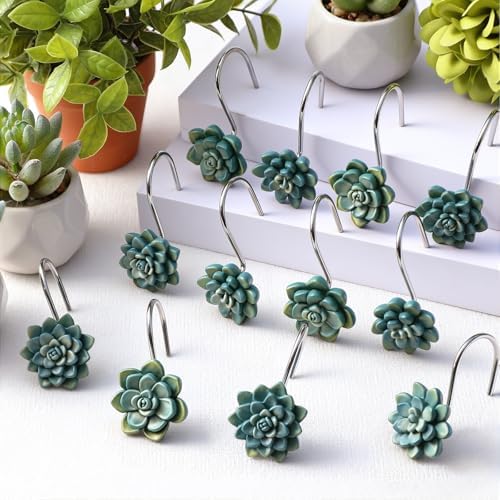 Amyhill 12 Pcs Succulents Plants Decorative Cute Shower Curtain Hooks Mini - Image 5