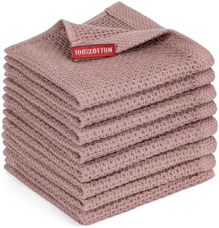 Kitchen Towels 8-Pack Kitchen Dish Cloths, 100% Cotton, 12x12 In by BOOMIBOO