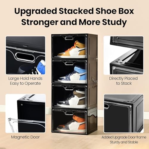 8 Pack Drop Side Shoe Boxes, Large Stackable Shoe Storage, Thick Plastic - Image 3