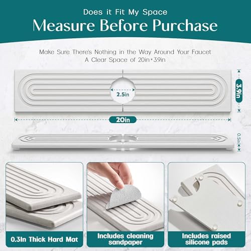 Eormoe Stone Faucet Mat for Kitchen Sink – Diatomite Drying Stone Mat & Sink - Image 2