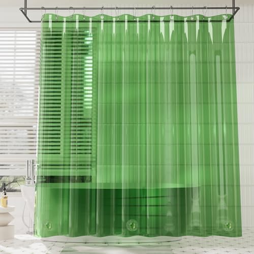 AmazerBath Premium EVA Shower Curtain Clear Pine Green, Luxury Shower Curtain - Image 2
