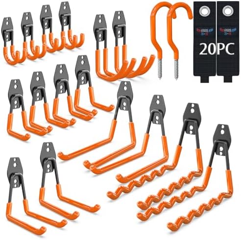 3-H Heavy Duty Garage Wall Hooks 20 Pack, Anti-Slip PVC Coating Wall Mount by 3-H
