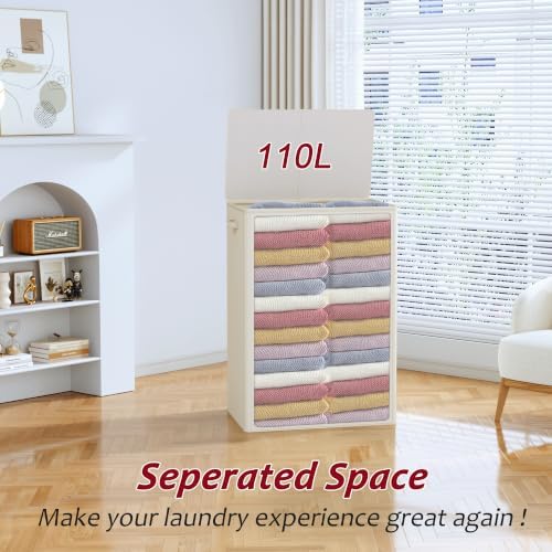 110L Laundry Hamper with Lid, Reinforced Sturdy Large Laundry Hamper with - Image 4