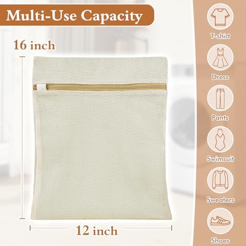 Natural Cotton Mesh Laundry Bags 12x16" 3-Pack, Gentle Wash - Image 4