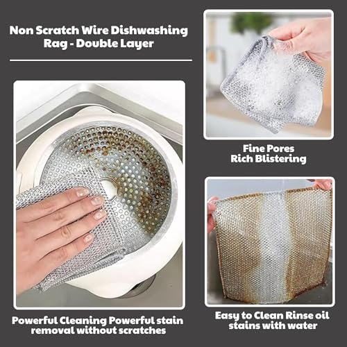 CrafTreat Non Scratch Wire Dishwashing Rag, 10 Pack Double Layer Reusable Wire - Image 3