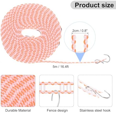 uxcell Windproof Clothesline, 5M 16.4ft Plastic Non-Slip Clothes Drying Rope - Image 2