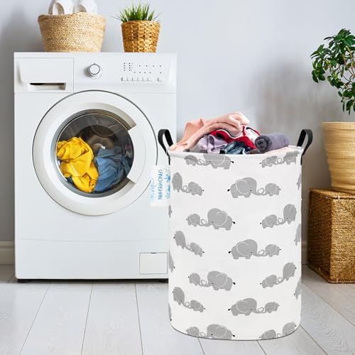 Round Laundry Basket Collapsible Storage Hamper Love Elephant - Image 5