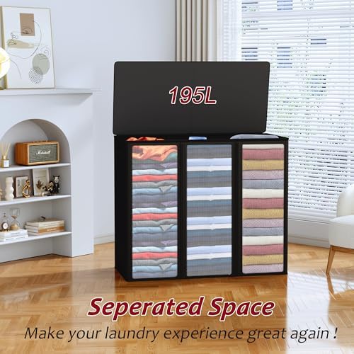 195L Laundry Hamper 3 Section, Large Laundry Hamper - Image 4