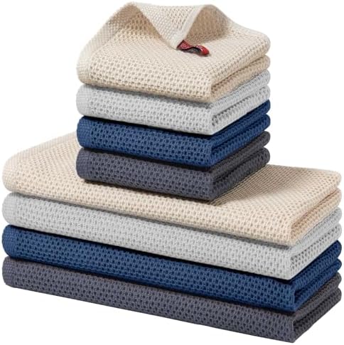 Homaxy 8 Pack 100% Cotton Kitchen Towels and Dishcloths Set by Homaxy