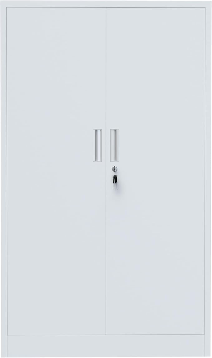Metal Storage Cabinet with Locking Doors and 3 Adjustable Shelves, 53.5-Inch Tall Lockable Steel Storage Cabinets for Home Office Garage Pantry (White)
