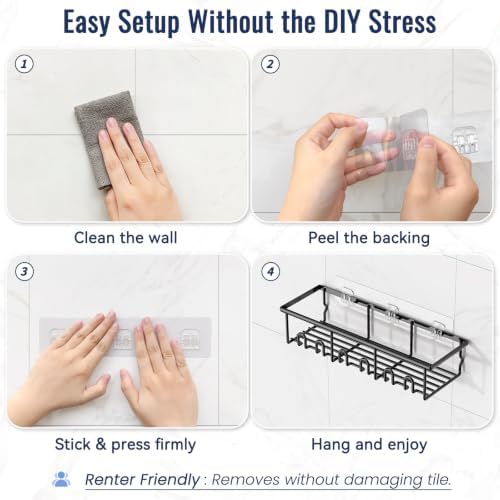 8 Pack Adhesive Large Capacity No-Drilling Shower Caddy - Image 6