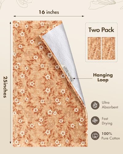 Miss Adola 370GSM Cotton Waffle Kitchen Towels, Rustic Flower - Image 4