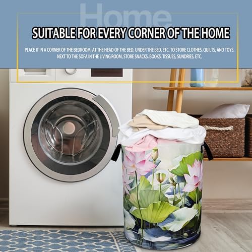Lotus Laundry Basket Beautiful Flowers Foldable Waterproof Oxford Cloth - Image 7