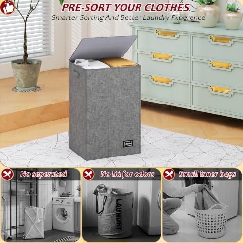 110L Laundry Hamper with Lid, Reinforced Sturdy Large Laundry Hamper with - Image 3