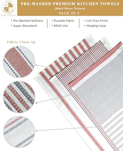 Pack of 6 Cotton Kitchen Towels Set, Dish Towels, Cleaning Rags, Kitchen Dish - Image 3