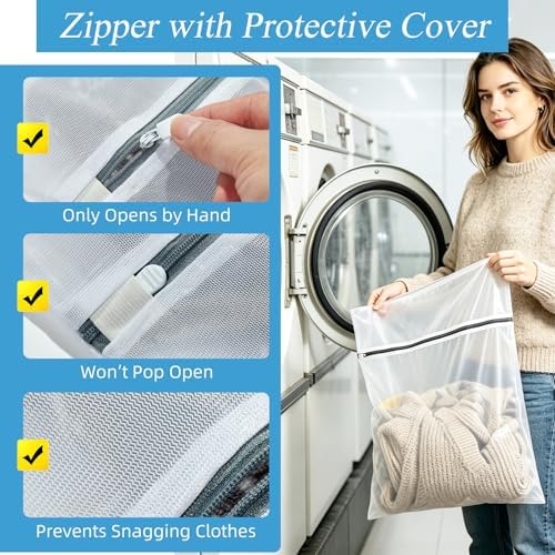 kinice Large Laundry Bag with Zipper Protective Cover, Mesh Laundry Bags - Image 3