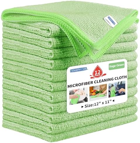 Microfiber Cleaning Cloth, 12 Pack Green Cleaning Rags, Reusable Microfiber by HOMERHYME