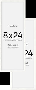 Homeforia 8x24 Panoramic Frame White, High End Oak 8 x 24 Picture Frames Wood without Mat, 24x8 Thin Hanging Wooden Poster Frame for Wall, 8by24 Display Photo Frame, Tempered Glass, Wall Kit, Set of 2