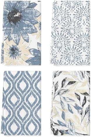 Artoid Mode Blue Floral Leaves Boho Kitchen Towels Dish Towels, 18x26 Inch by ArtoidMode