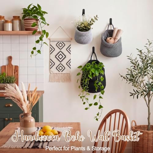 Honeydak 3 Hanging Baskets, Dark Grey, Cotton Rope - Image 5