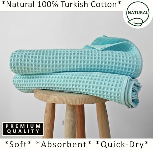 PÜSKÜL Natural 100% Turkish Cotton Waffle Bath Towels Set of 2, Extra-Large - Image 5