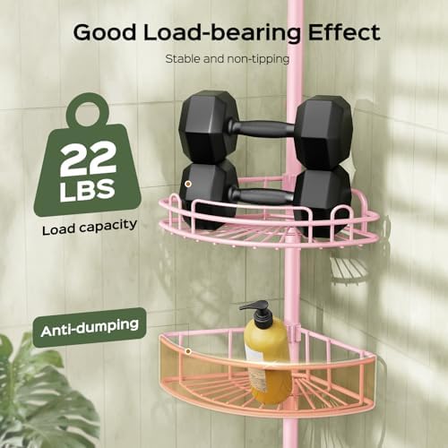 HAMITOR Corner Shower Caddy Tension Pole: 4-Tier Bathroom Organizer Pink - Image 6