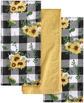 Miss Adola 3pcs 270GSM Cotton Kitchen Towels, Plaid Sunflower by MissAdola