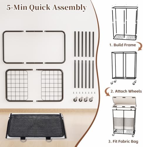 Laundry Hamper with Wheels and Lid, 225L Large Rolling Laundry Basket White - Image 7