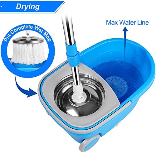 Spin Mop and Bucket with Wringer Set, 3 Mop Heads - Image 3